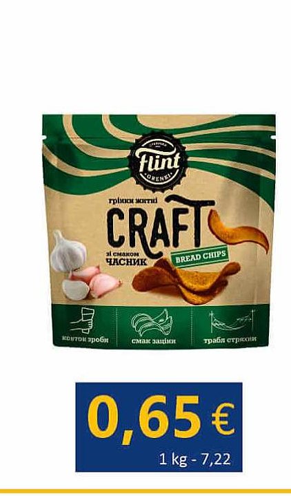 Džiūvėsėliai FLINT, Craft, vingiuoti, česnakų skonio, 90 g