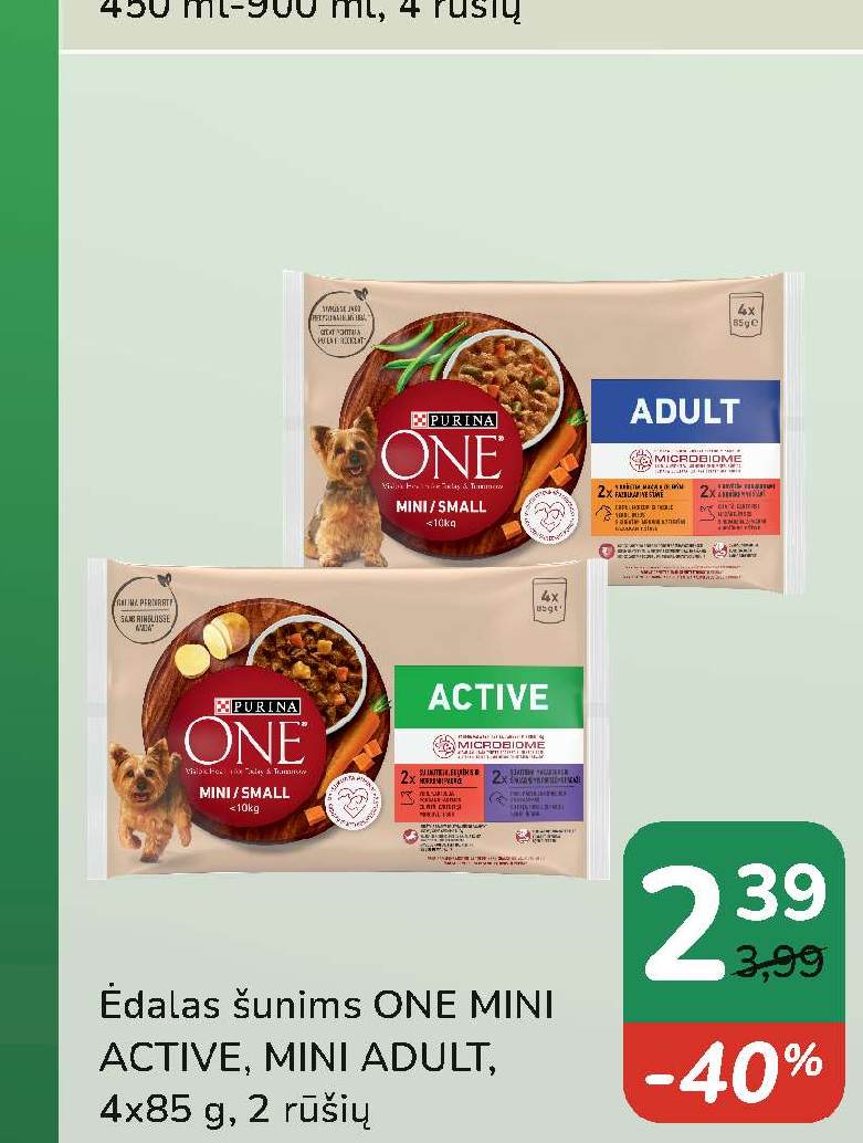 Ėdalas šunims ONE MINI ACTIVE, MINI ADULT, 4 x 85 g