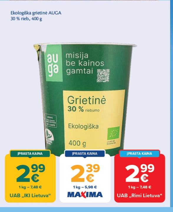 Ekologiška grietinė AUGA, 400 g
