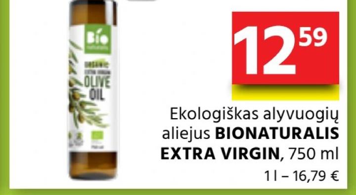 Ekologiškas alyvuogių aliejus BIONATURALIS EXTRA VIRGIN, 750 ml