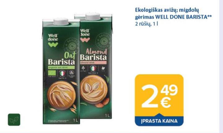 Ekologiškas avižų; migdolų gėrimas WELL DONE BARISTA, 1 l