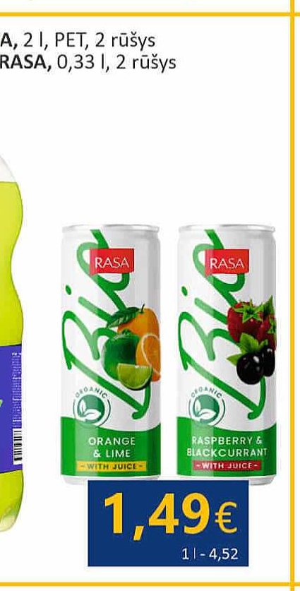 Ekologiškas, gazuotas gėrimas RASA, 0.33 l
