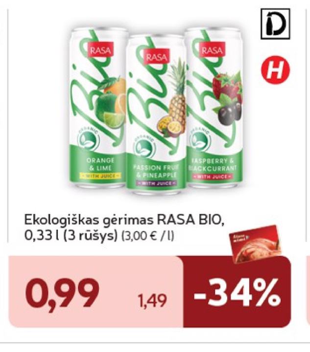 Ekologiškas gėrimas RASA BIO, 0.33 l