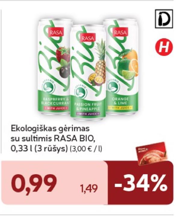 Ekologiškas gėrimas su sultimis RASA BIO, 0.33 l