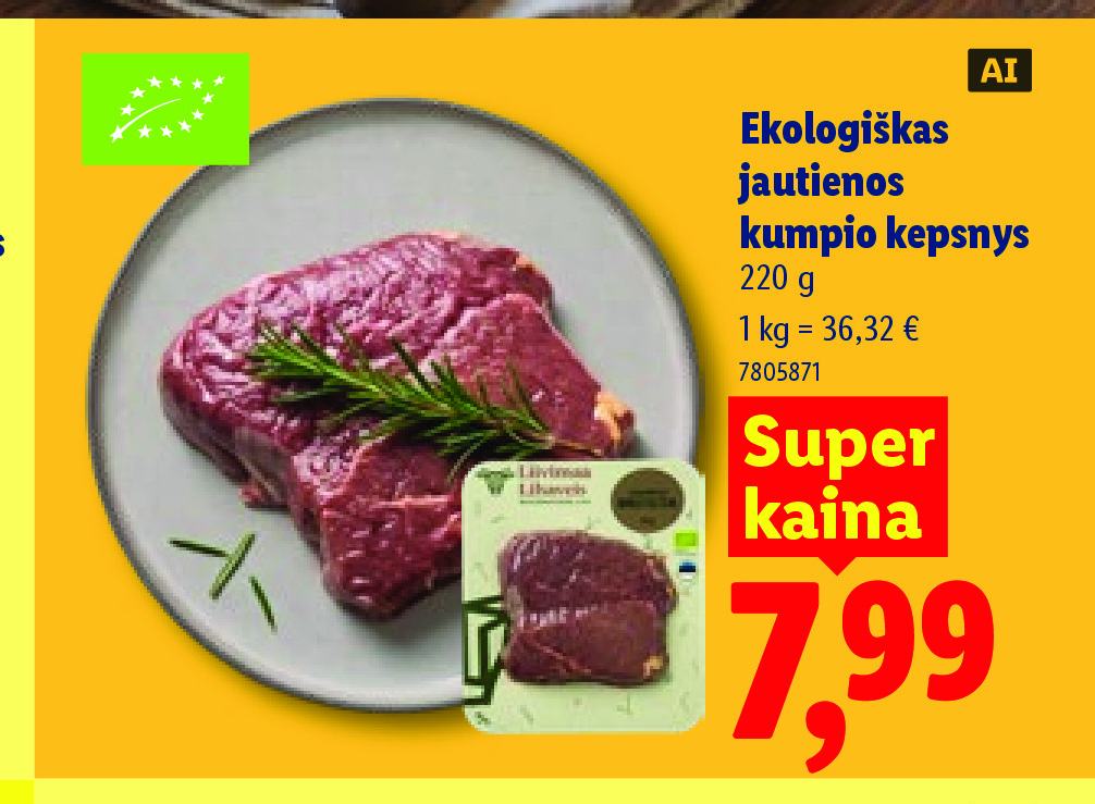 Ekologiškas jautienos kumpio kepsnys, 220 g