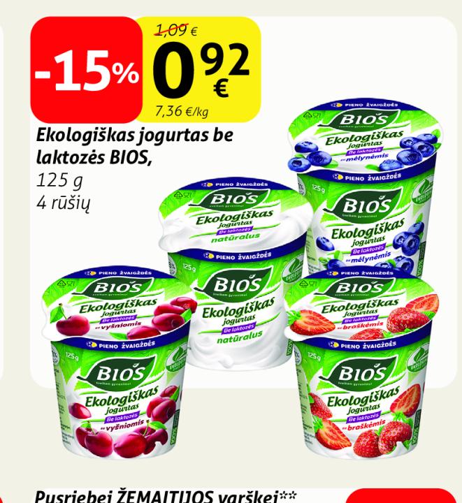Ekologiškas jogurtas be laktozės BIOS, 125 g