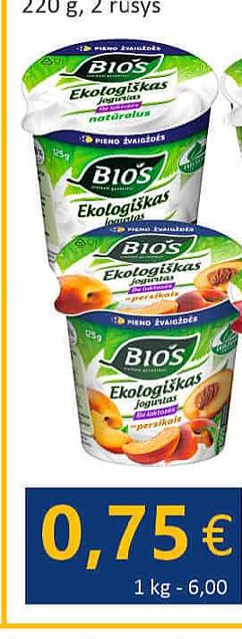 Ekologiškas jogurtas BIOS (be laktozės), 125 g