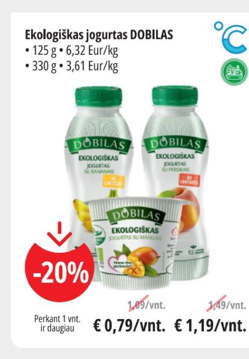 Ekologiškas jogurtas DOBILAS, 125 g