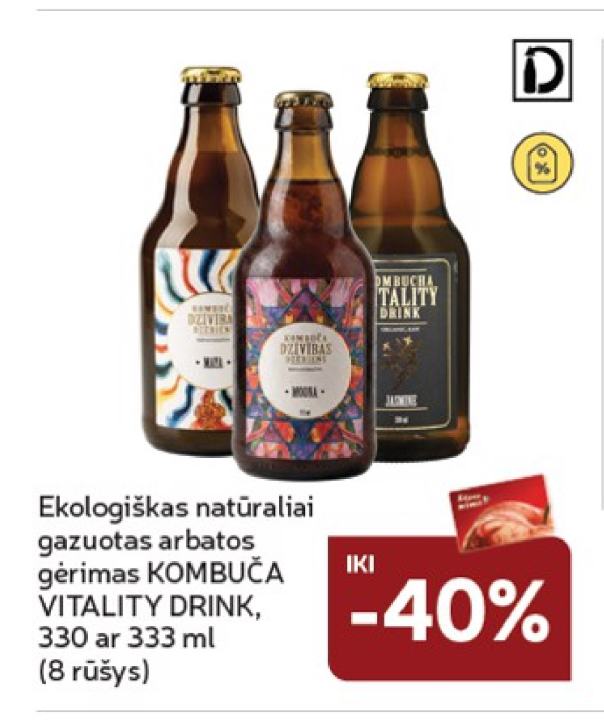Ekologiškas natūraliai gazuotas arbatos gėrimas KOMBUČA VITALITY DRINK, 333 ml