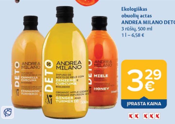 Ekologiškas obuolių actas ANDREA MILANO DETOX, 500 ml