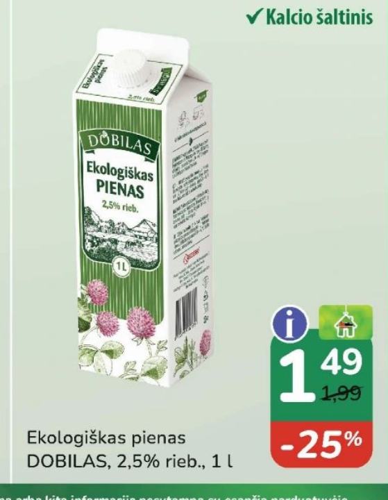 Ekologiškas pienas DOBILAS, 1 l