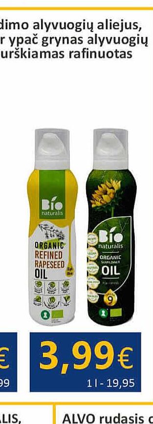 ekologiškas purškiamas rafinuotas rapsų / saulėgrąžų aliejus, 200 ml
