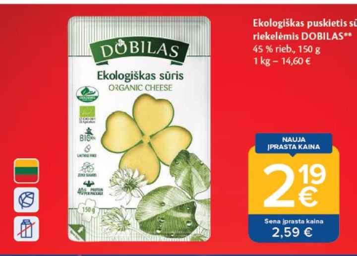 Ekologiškas puskietis sūris riekelėmis DOBILAS, 150 g