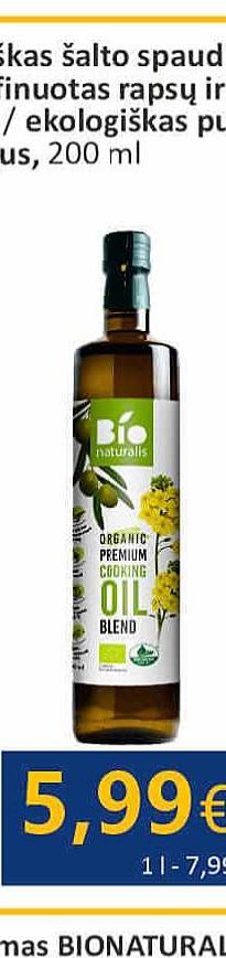 ekologiškas rafinuotas rapsų ir ypač grynas alyvuogių aliejus kepimui, 750 ml