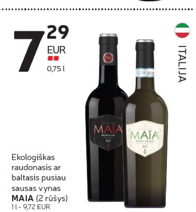 Ekologiškas raudonasis ar baltasis pusiau sausas vynas MAIA, 0.75 l