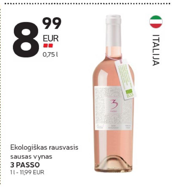 Ekologiškas rausvasis sausas vynas 3 PASSO, 0.75 l