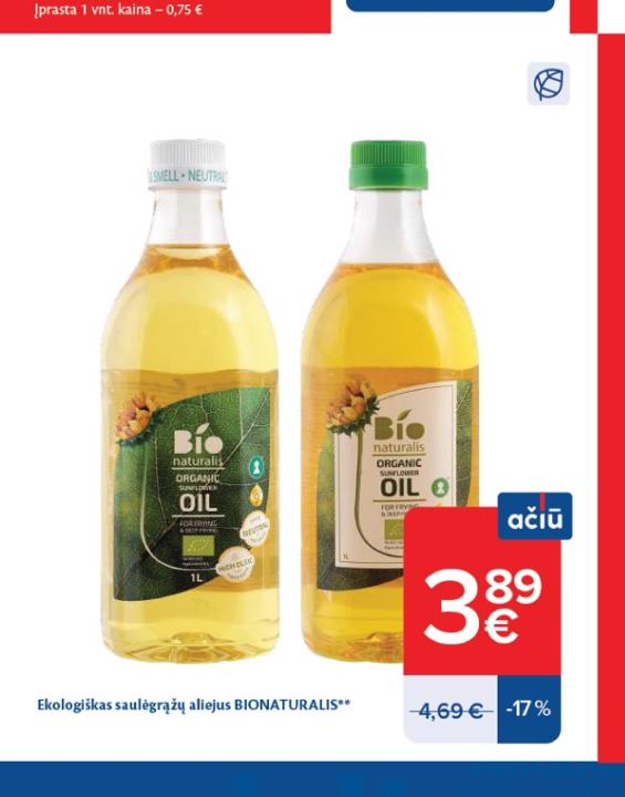 Ekologiškas saulėgrąžų aliejus BIONATURALIS