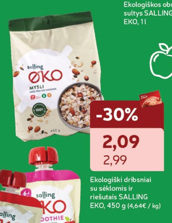 Ekologiški dribsniai su sėklomis ir riešutais SALLING EKO, 450 g