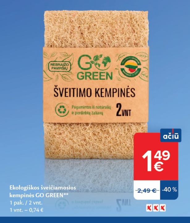 Ekologiškos šveičiamosios kempinėlės GO GREEN, 1 pak.