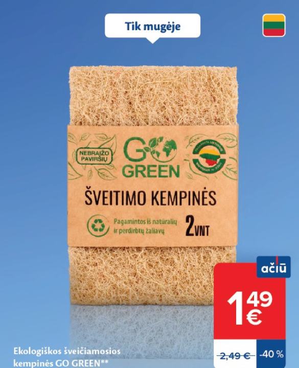 Ekologiškos šveičiamosios kempinės GO GREEN, 1 pak.
