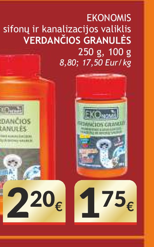 EKONOMIS sifonų ir kanalizacijos valiklis VERDANČIOS GRANULĖS, 100 g