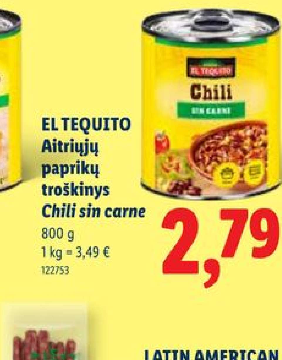 EL TEQUITO Aitriųjų paprikų troškinys Chili sin carne, 800 g