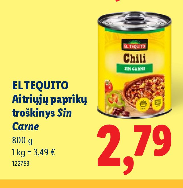 EL TEQUITO Aitriųjų paprikų troškinys Sin Carne, 800 g