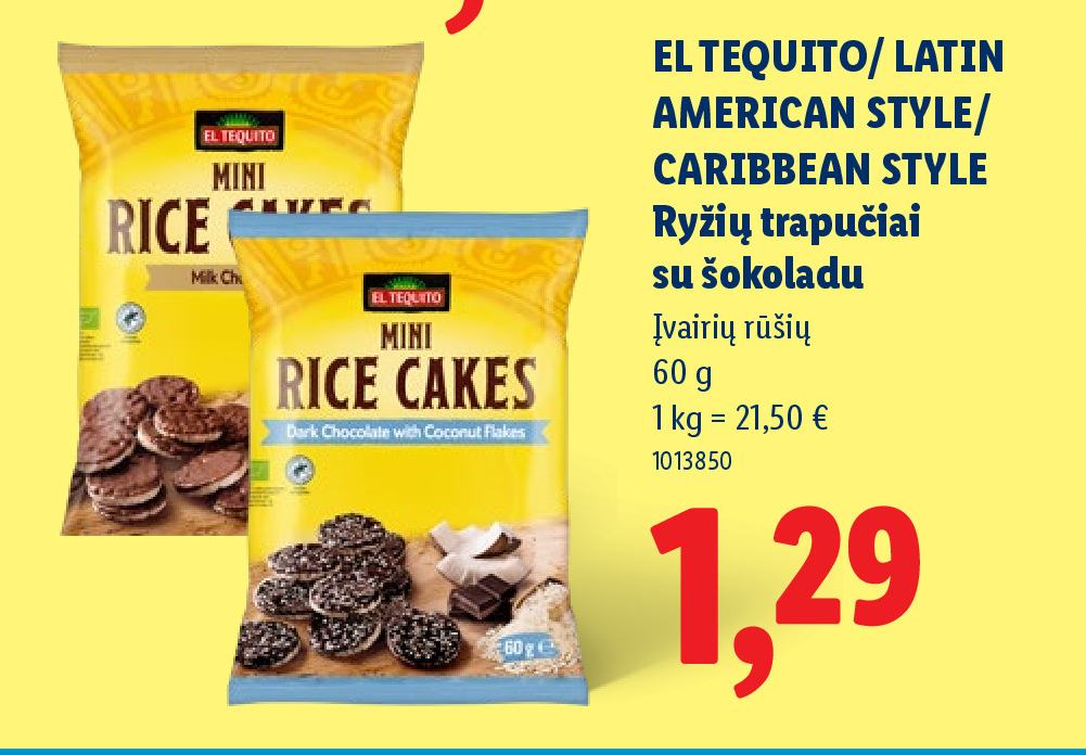 EL TEQUITO/ LATIN AMERICAN STYLE/ CARIBBEAN STYLE Ryžių trapučiai su šokoladu, 60 g