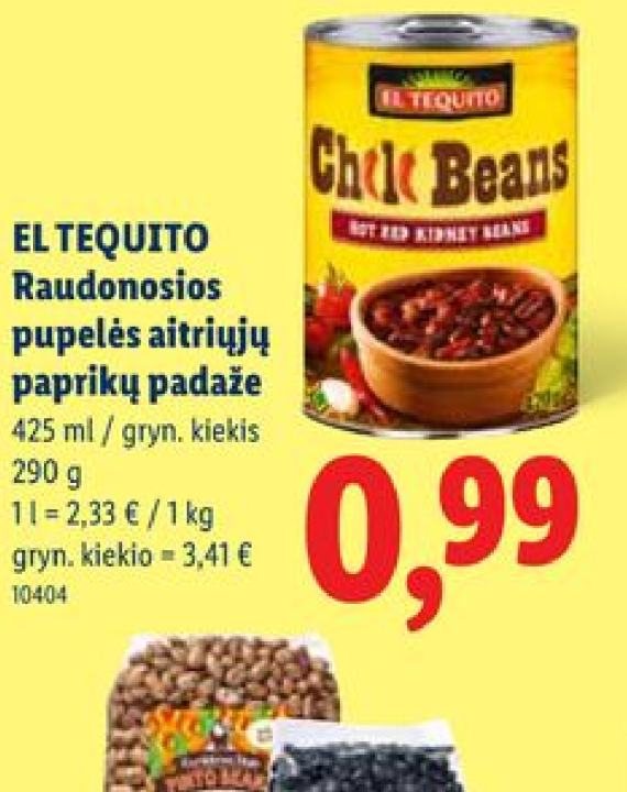 EL TEQUITO Raudonosios pupelės aitriųjų paprikų padaže, 425 ml