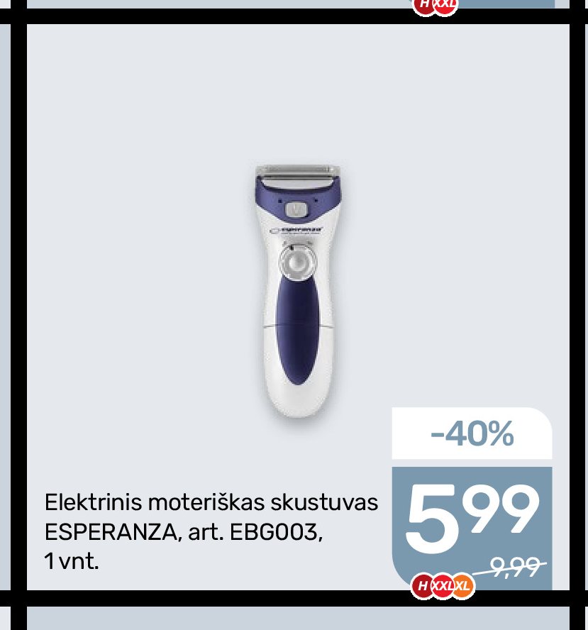 Elektrinis moteriškas skustuvas ESPERANZA, 1 vnt