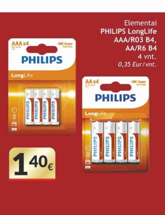 Elementai PHILIPS LongLife, 4 vnt