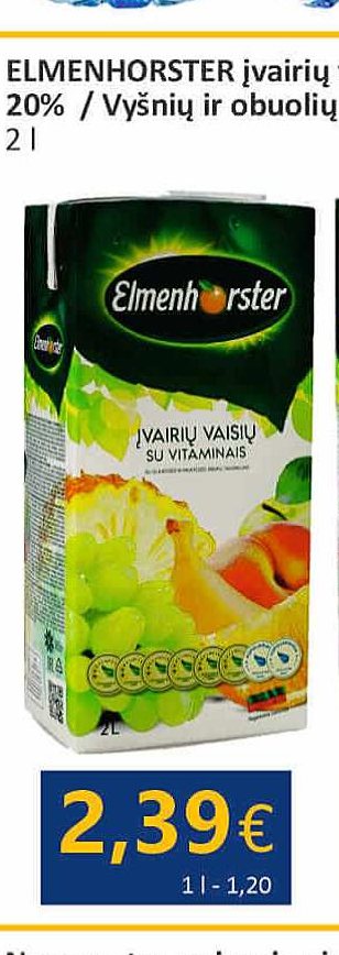 ELMENHORSTER įvairių vaisių sulčių gėrimas 20%, 2 l