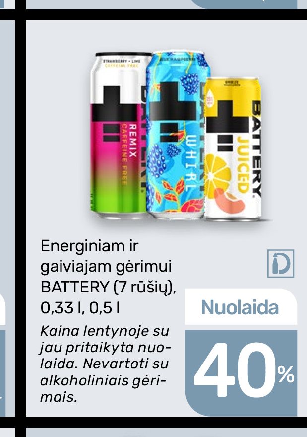 Energiniam ir gaiviajam gėrimui BATTERY, 0.33 l