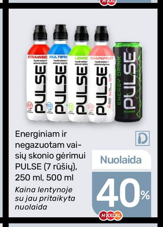 Energiniam ir negazuotam vaisių skonio gėrimui PULSE, 250 ml