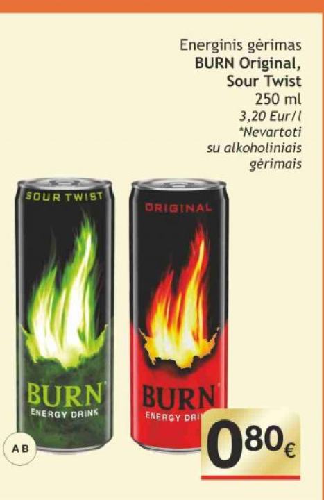 Energinis gėrimas BURN Original, Sour Twist, 250 ml