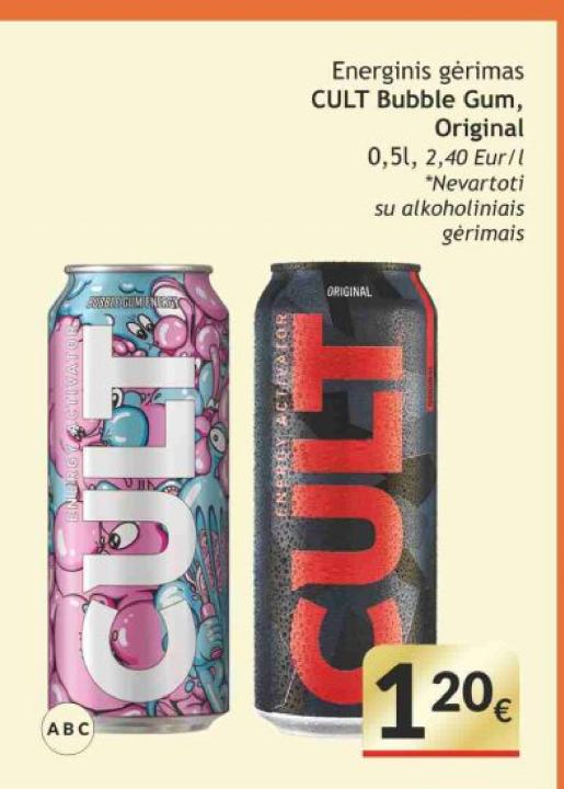 Energinis gėrimas CULT Bubble Gum, Original, 0.5 l