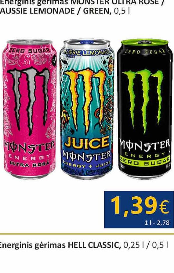 Energinis gėrimas MONSTER ULTRA ROSE / AUSSIE LEMONADE / GREEN, 0.5 l