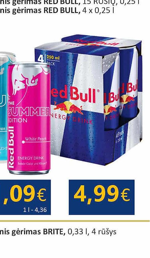 Energinis gėrimas RED BULL, 4 x 0.25 l