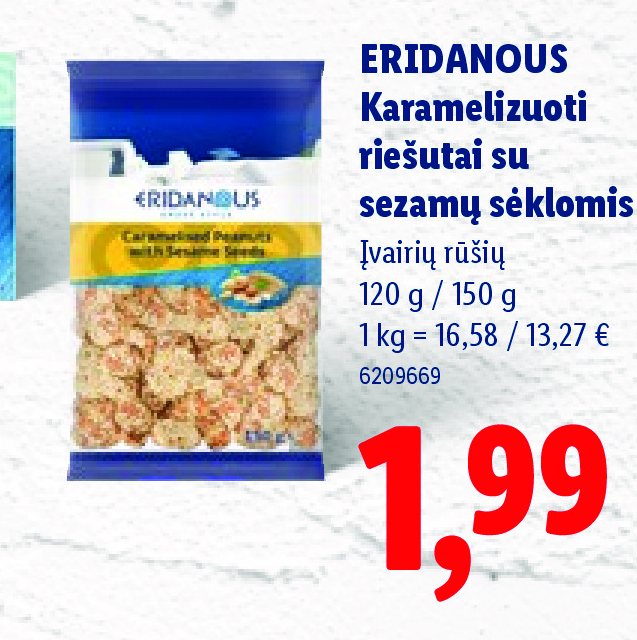 ERIDANOUS Karamelizuoti riešutai su sezamų sėklomis, 120 g