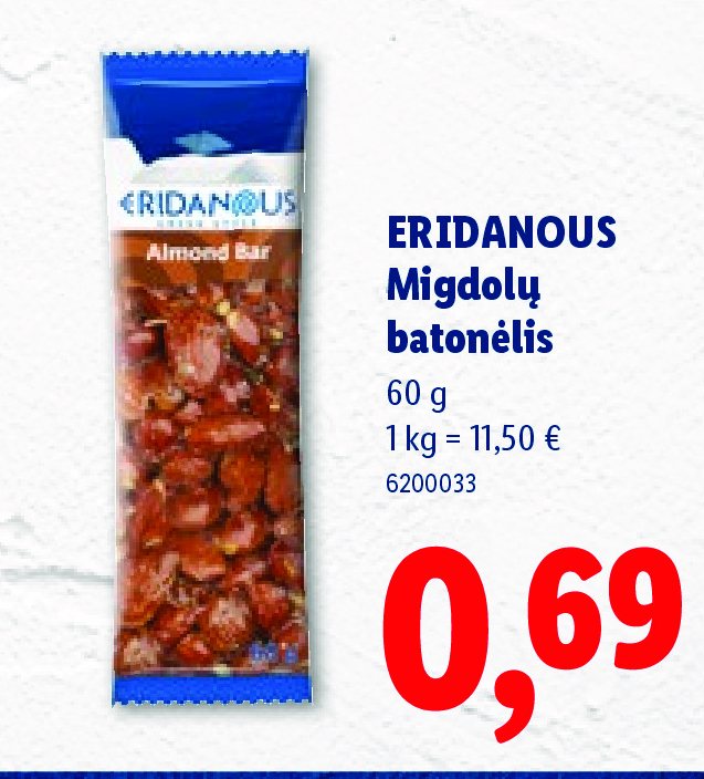 ERIDANOUS Migdolų batonėlis, 60 g