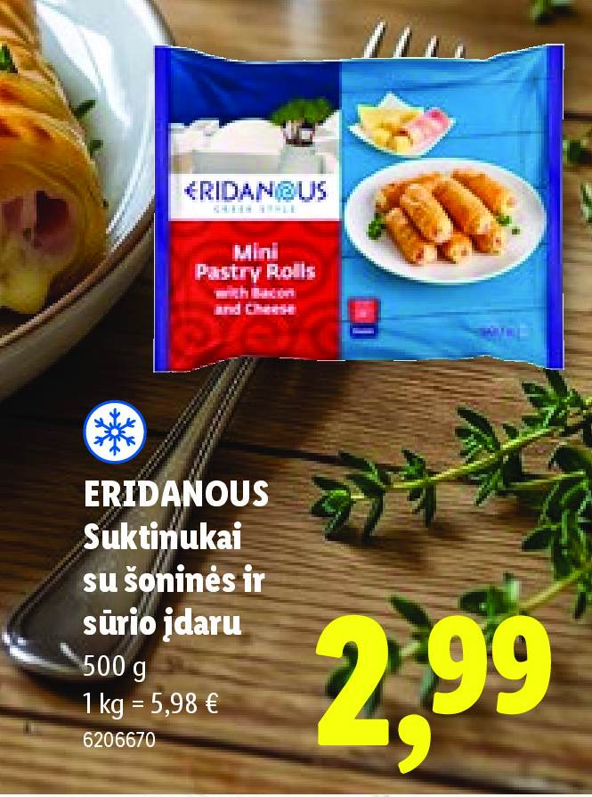 ERIDANOUS Suktinukai su šoninės ir sūrio įdaru, 500 g