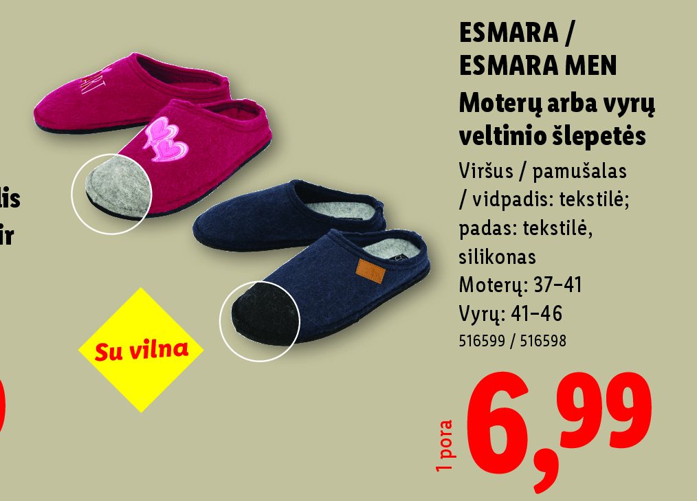 ESMARA / ESMARA MEN Moterų arba vyrų veltinio šlepetės