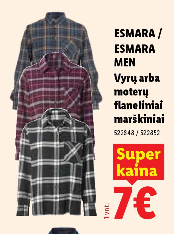 ESMARA / ESMARA MEN Vyrų arba moterų flaneliniai marškiniai