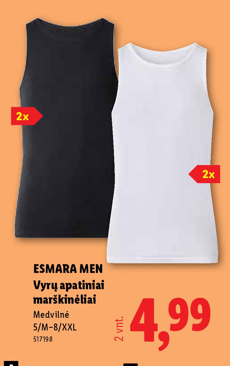ESMARA MEN Vyrų apatiniai marškinėliai, 2 vnt