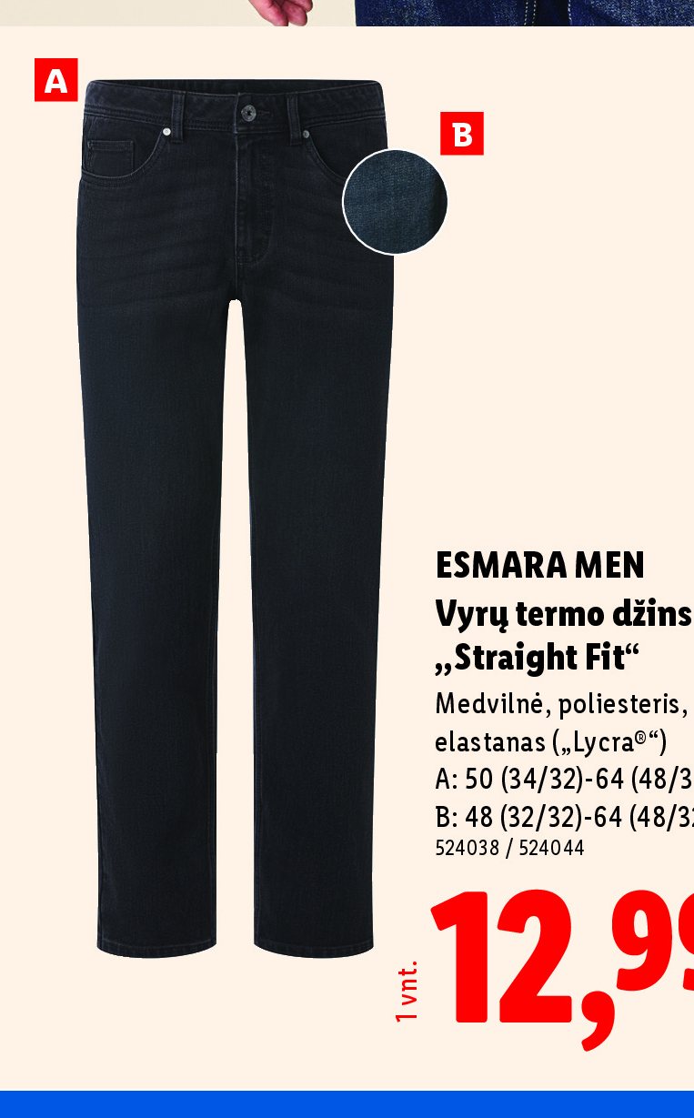ESMARA MEN Vyrų termo džinsai „Straight Fit“