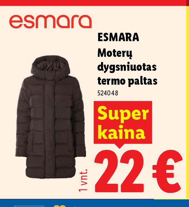 ESMARA Moterų dygniuotas termo paltas, 1 vnt