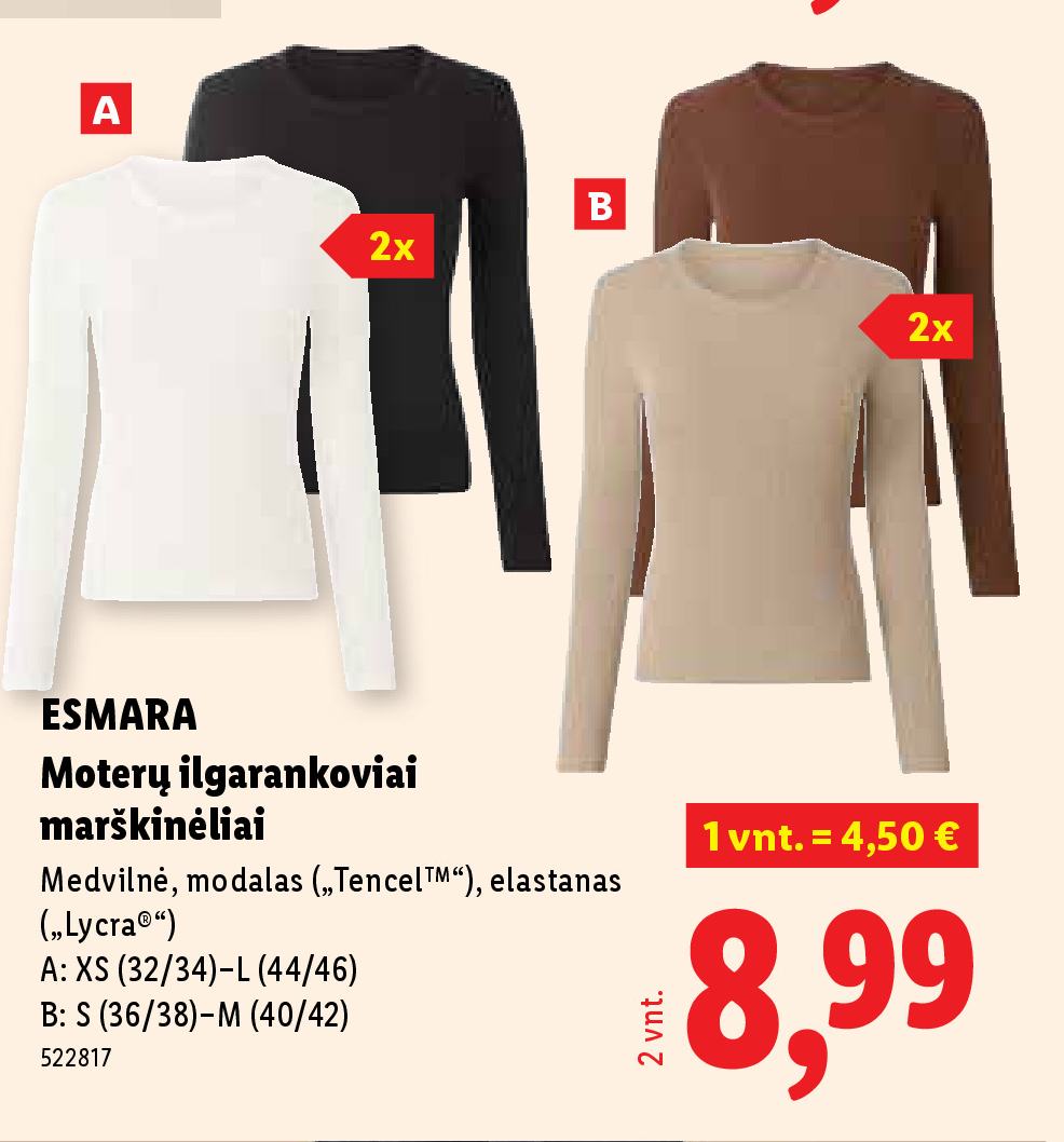 ESMARA Moterų ilgarankoviai marškinėliai