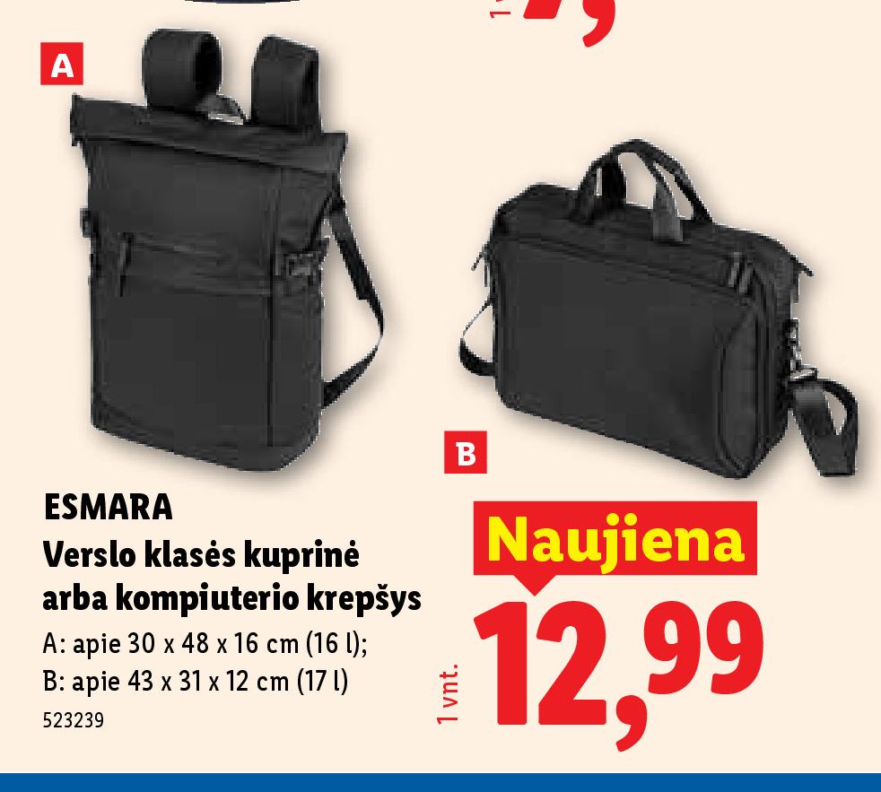 ESMARA Verslo klasės kuprinė arba kompiuterio krepšys, 16 l