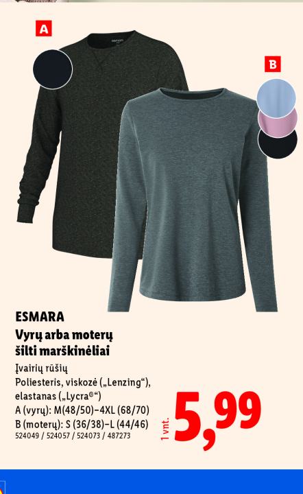 ESMARA Vyrų arba moterų šilti marškinėliai