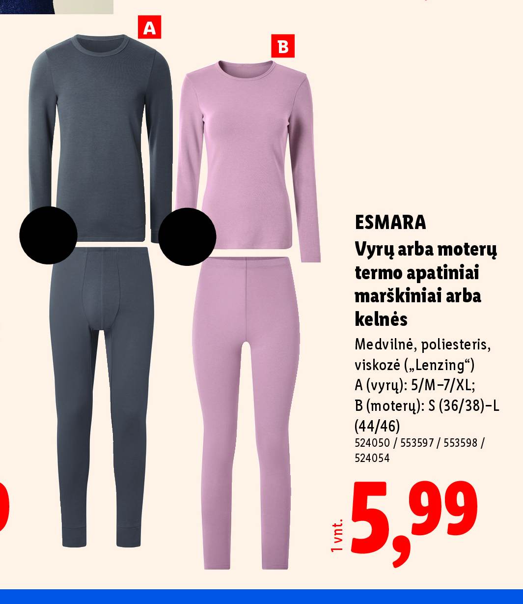 ESMARA Vyrų arba moterų termo apatiniai marškiniai arba kelnės